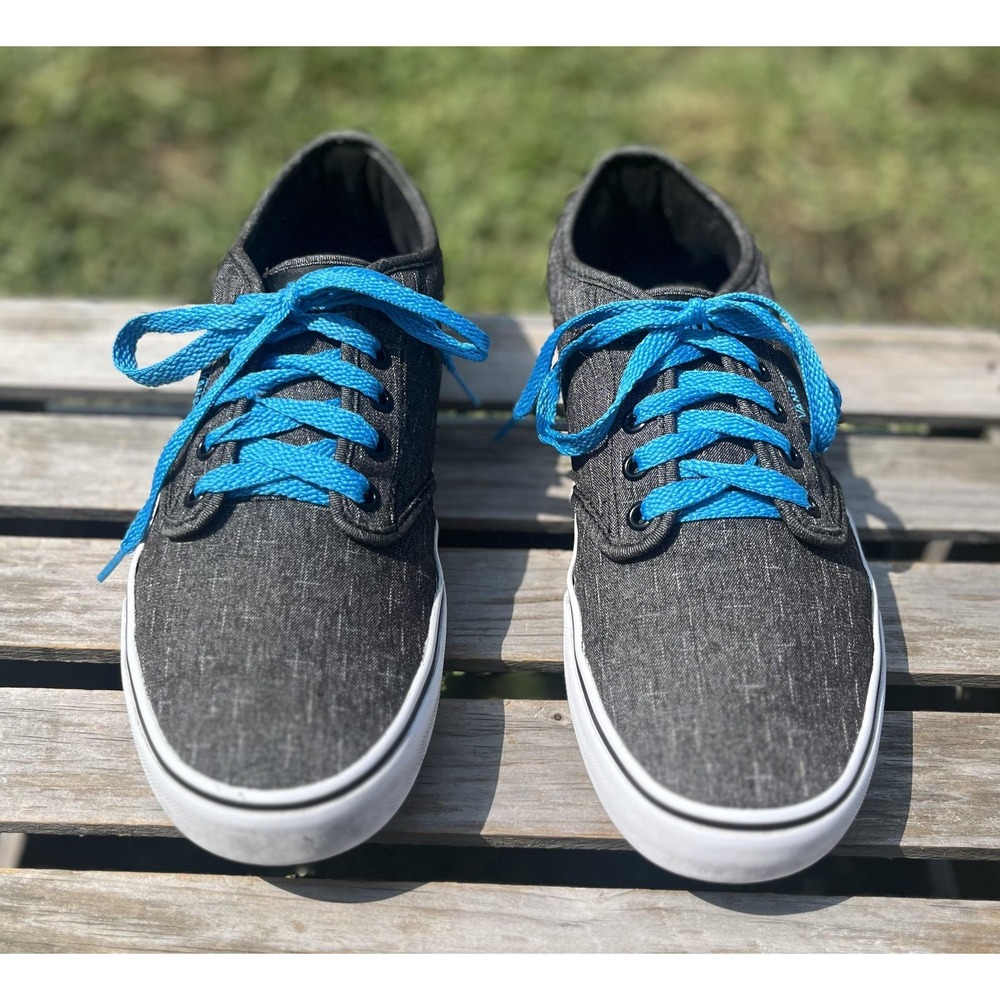 Vans Shoes Mens Size 9.5 Black Blue Lace Up Low Top Casual Skate Sneakers Canvas - Picture 5 of 13